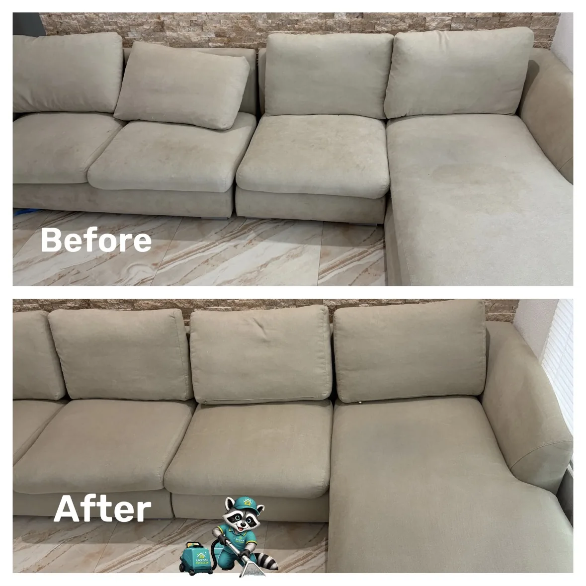 Sectional sofa cleaning before and after