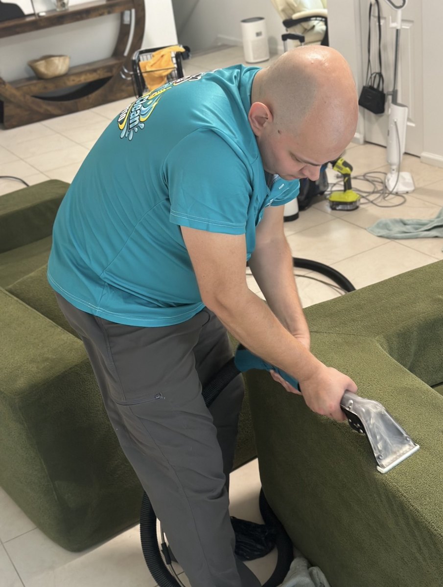 Cleaning green upholstery